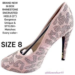 NEW IN BOX ITALINA BY SUMMER RIO Rhinestone Embellished 3” Unique Heels. SZ 8